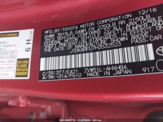 Photo 8 VIN: JTDKARFU7H3532523 - TOYOTA PRIUS 