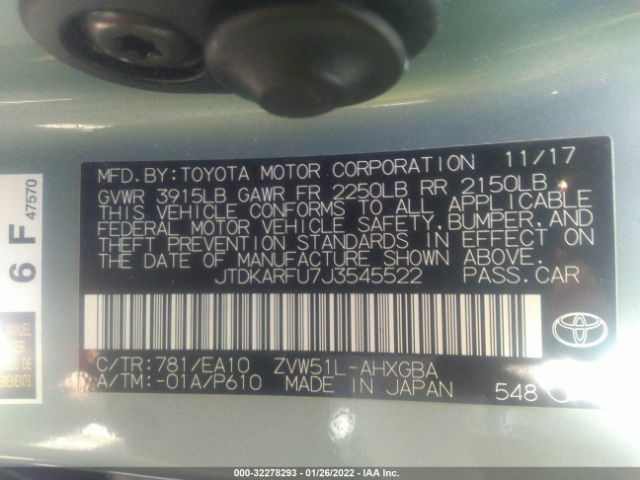 Photo 8 VIN: JTDKARFU7J3545522 - TOYOTA PRIUS 