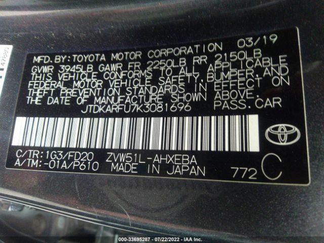 Photo 8 VIN: JTDKARFU7K3081696 - TOYOTA PRIUS 