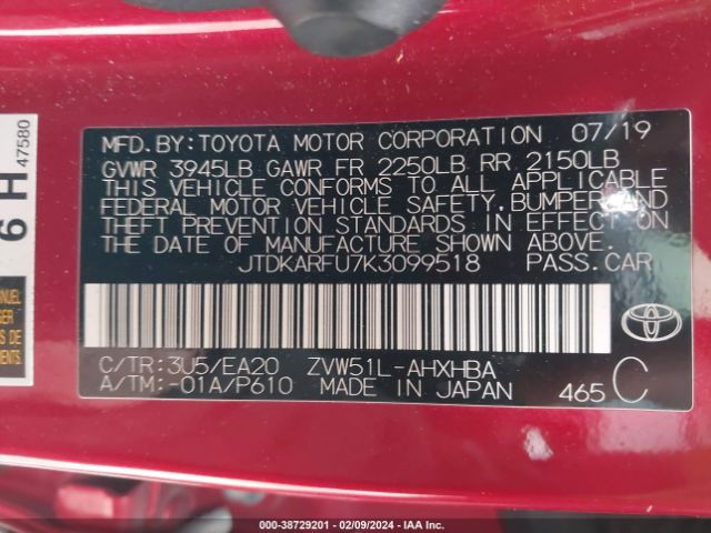 Photo 8 VIN: JTDKARFU7K3099518 - TOYOTA PRIUS 