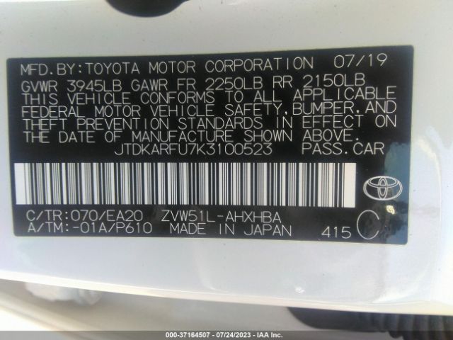 Photo 8 VIN: JTDKARFU7K3100523 - TOYOTA PRIUS 