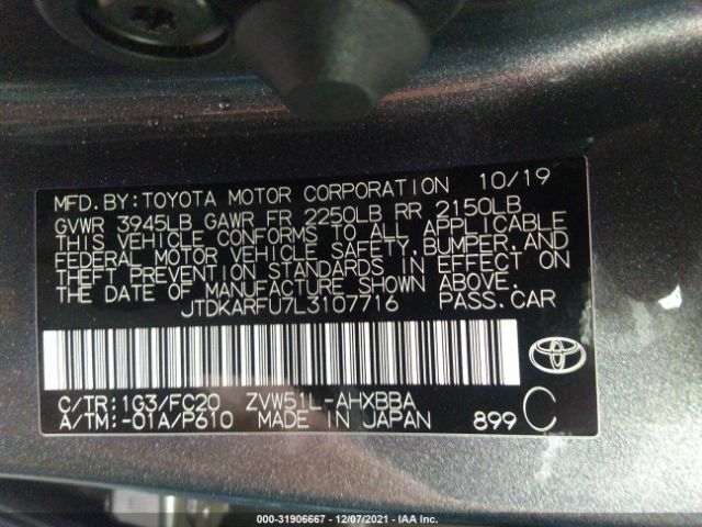 Photo 8 VIN: JTDKARFU7L3107716 - TOYOTA PRIUS 