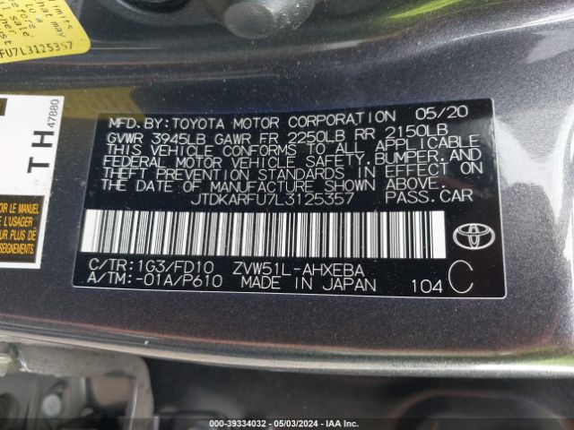 Photo 8 VIN: JTDKARFU7L3125357 - TOYOTA PRIUS 