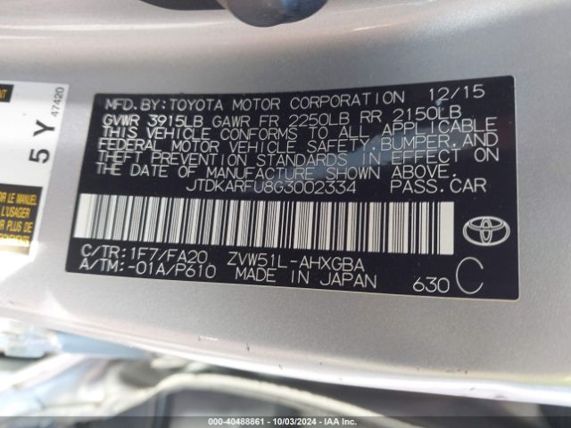 Photo 8 VIN: JTDKARFU8G3002334 - TOYOTA PRIUS 