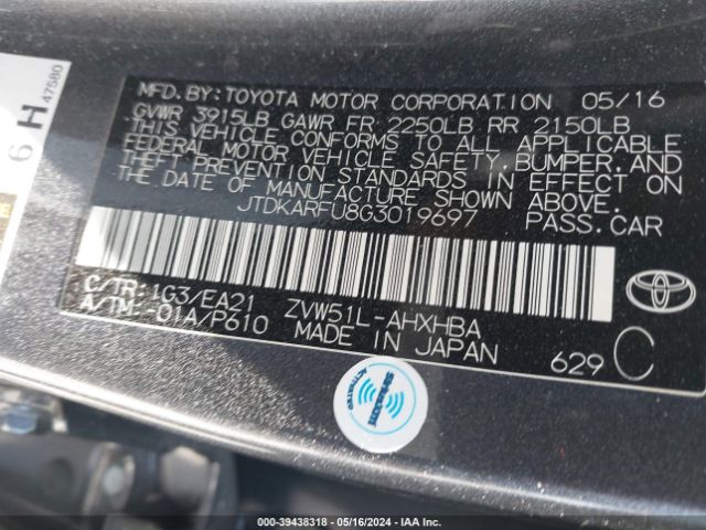 Photo 8 VIN: JTDKARFU8G3019697 - TOYOTA PRIUS 