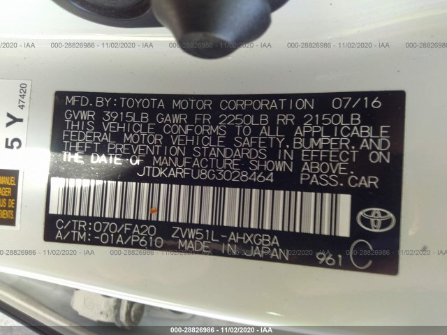 Photo 8 VIN: JTDKARFU8G3028464 - TOYOTA PRIUS 