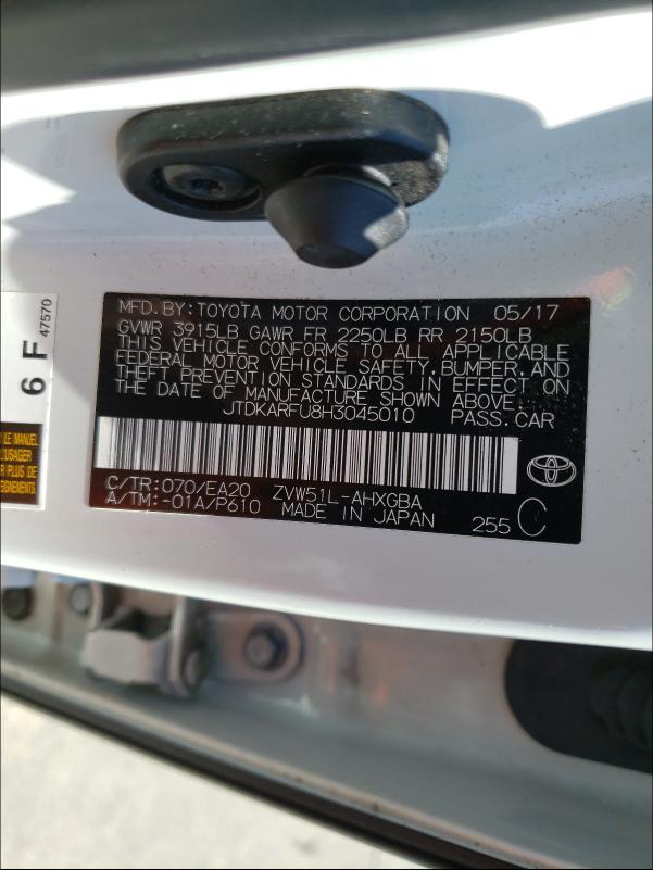 Photo 9 VIN: JTDKARFU8H3045010 - TOYOTA PRIUS 