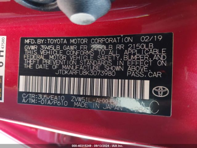 Photo 8 VIN: JTDKARFU8K3073980 - TOYOTA PRIUS 