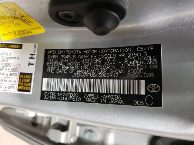 Photo 9 VIN: JTDKARFU8K3088947 - TOYOTA PRIUS 