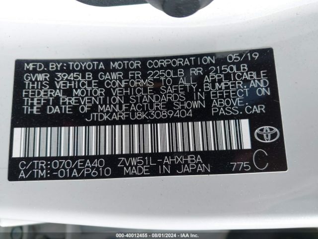 Photo 8 VIN: JTDKARFU8K3089404 - TOYOTA PRIUS 