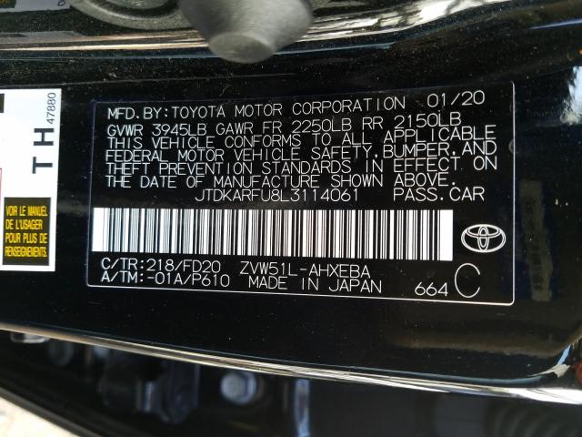 Photo 9 VIN: JTDKARFU8L3114061 - TOYOTA PRIUS L 