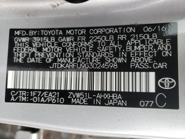 Photo 9 VIN: JTDKARFU9G3024598 - TOYOTA PRIUS 