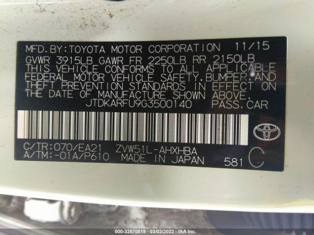 Photo 8 VIN: JTDKARFU9G3500140 - TOYOTA PRIUS 