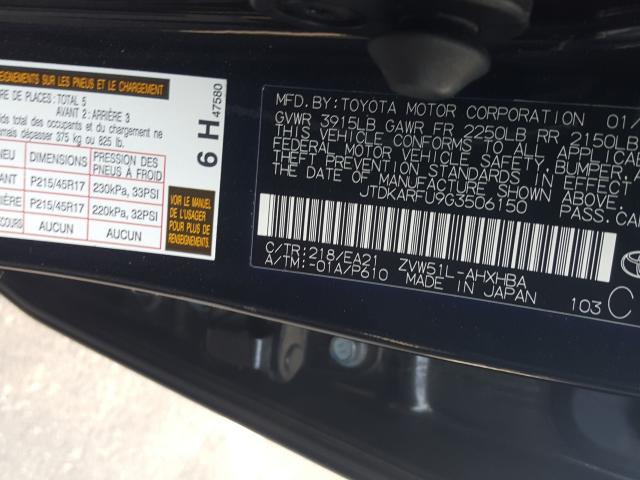 Photo 9 VIN: JTDKARFU9G3506150 - TOYOTA PRIUS 