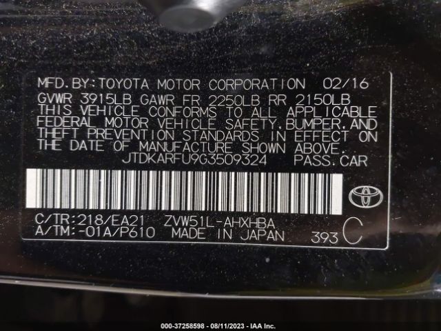 Photo 8 VIN: JTDKARFU9G3509324 - TOYOTA PRIUS 