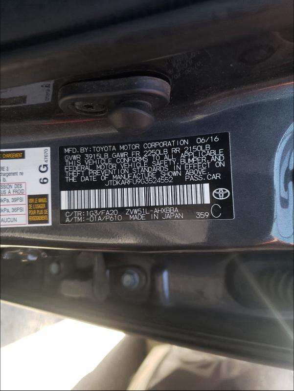 Photo 9 VIN: JTDKARFU9G3524552 - TOYOTA PRIUS 