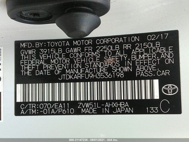 Photo 8 VIN: JTDKARFU9H3536198 - TOYOTA PRIUS 