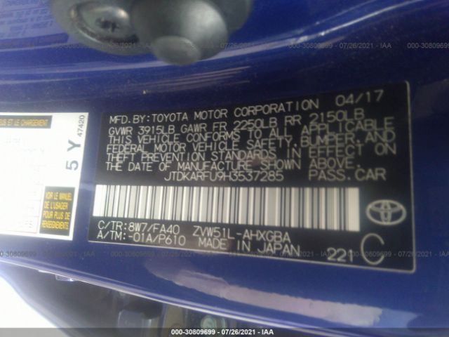 Photo 8 VIN: JTDKARFU9H3537285 - TOYOTA PRIUS 