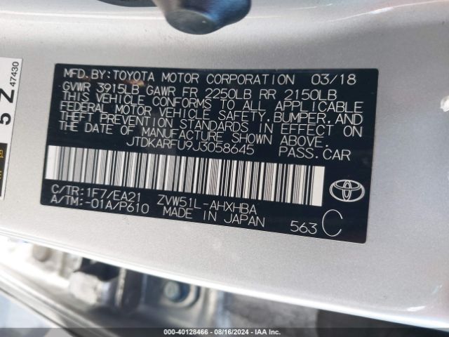 Photo 8 VIN: JTDKARFU9J3058645 - TOYOTA PRIUS 