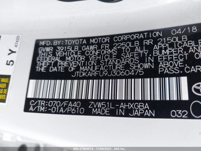 Photo 8 VIN: JTDKARFU9J3060475 - TOYOTA PRIUS 