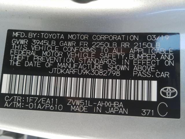 Photo 9 VIN: JTDKARFU9K3082798 - TOYOTA PRIUS 