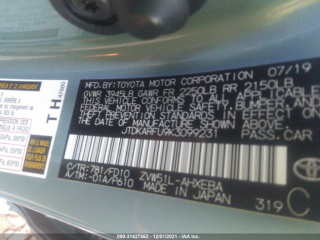 Photo 8 VIN: JTDKARFU9K3099231 - TOYOTA PRIUS 