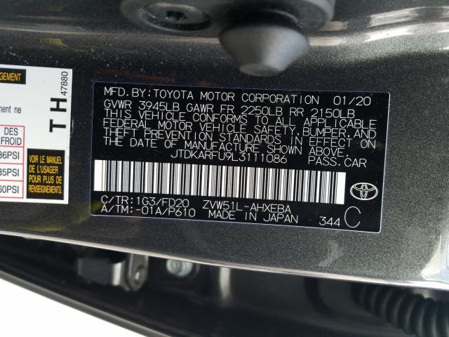 Photo 9 VIN: JTDKARFU9L3111086 - TOYOTA PRIUS L 