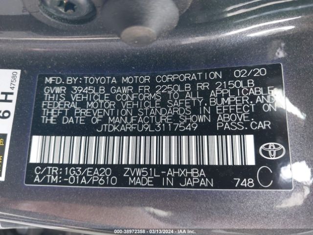 Photo 8 VIN: JTDKARFU9L3117549 - TOYOTA PRIUS 