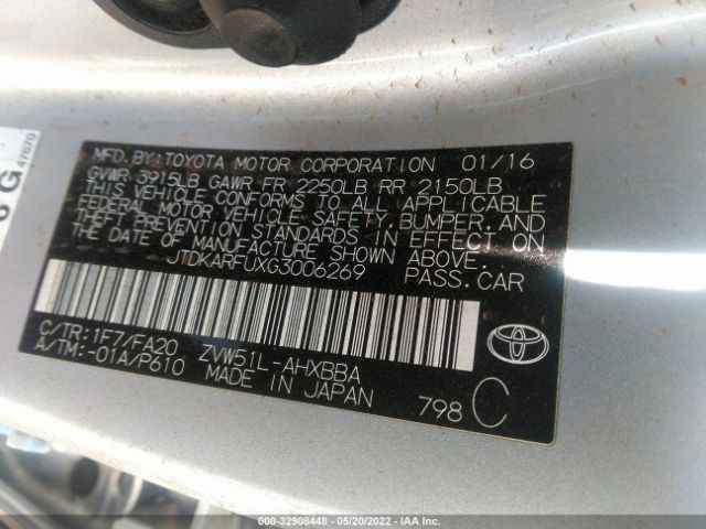 Photo 8 VIN: JTDKARFUXG3006269 - TOYOTA PRIUS 