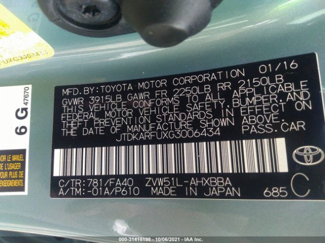 Photo 8 VIN: JTDKARFUXG3006434 - TOYOTA PRIUS 