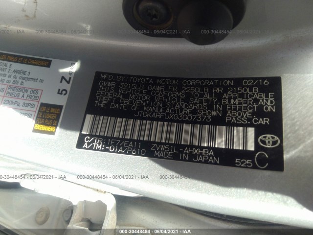 Photo 8 VIN: JTDKARFUXG3007373 - TOYOTA PRIUS 