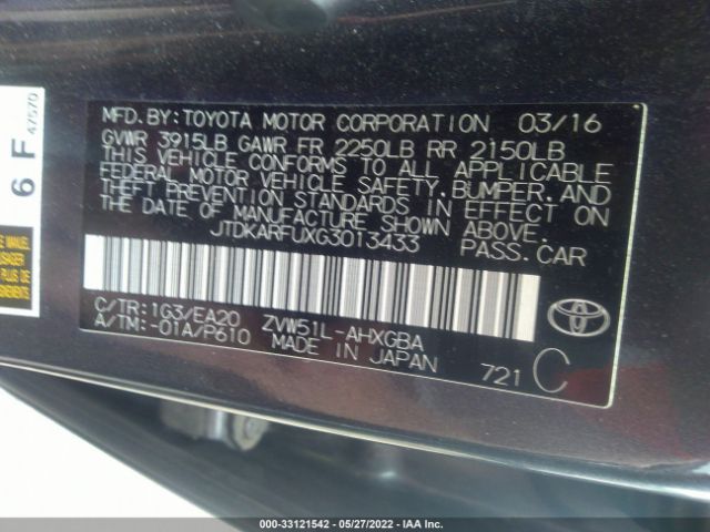 Photo 8 VIN: JTDKARFUXG3013433 - TOYOTA PRIUS 