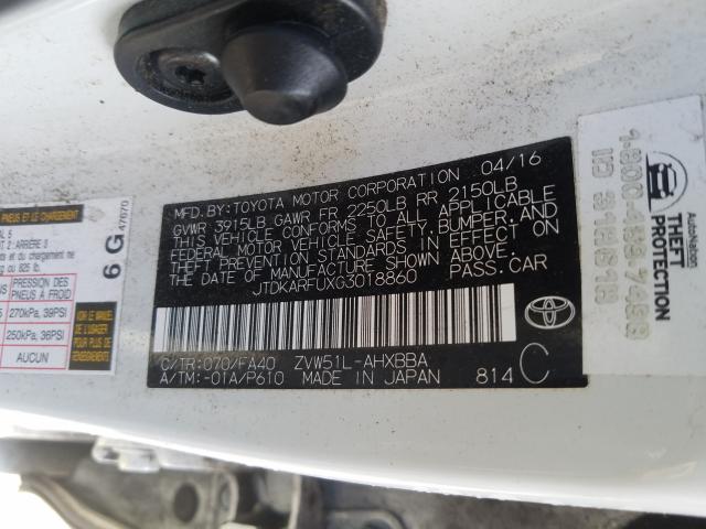 Photo 9 VIN: JTDKARFUXG3018860 - TOYOTA PRIUS 