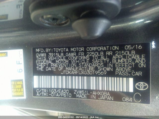 Photo 8 VIN: JTDKARFUXG3019569 - TOYOTA PRIUS 