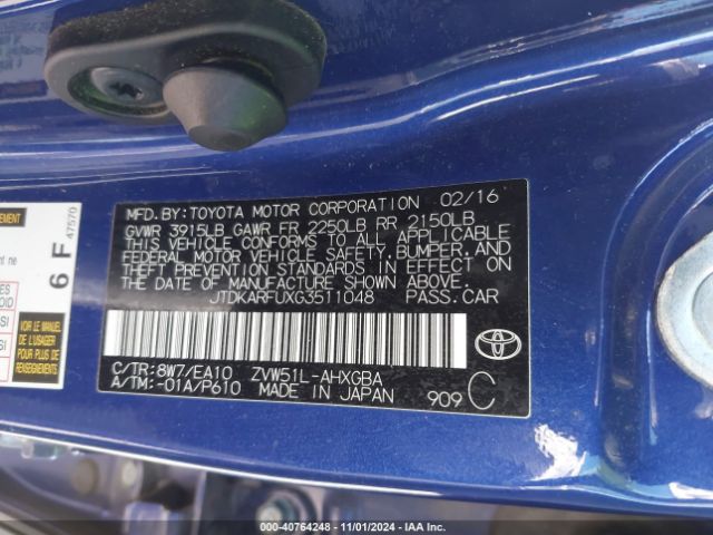 Photo 8 VIN: JTDKARFUXG3511048 - TOYOTA PRIUS 