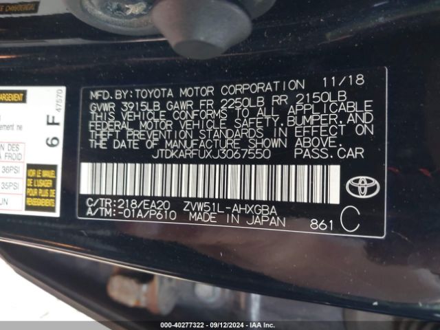 Photo 8 VIN: JTDKARFUXJ3067550 - TOYOTA PRIUS 