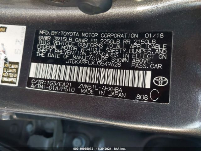 Photo 8 VIN: JTDKARFUXJ3549628 - TOYOTA PRIUS 