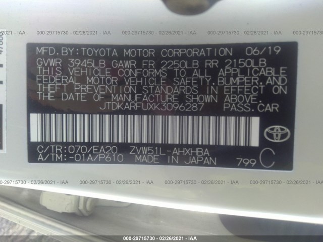 Photo 8 VIN: JTDKARFUXK3096287 - TOYOTA PRIUS 