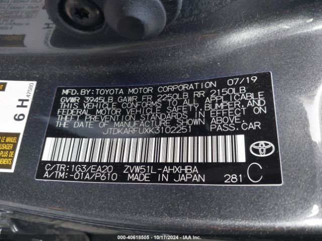 Photo 8 VIN: JTDKARFUXK3102251 - TOYOTA PRIUS 