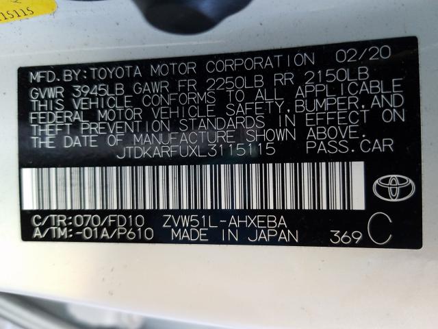 Photo 9 VIN: JTDKARFUXL3115115 - TOYOTA PRIUS L 