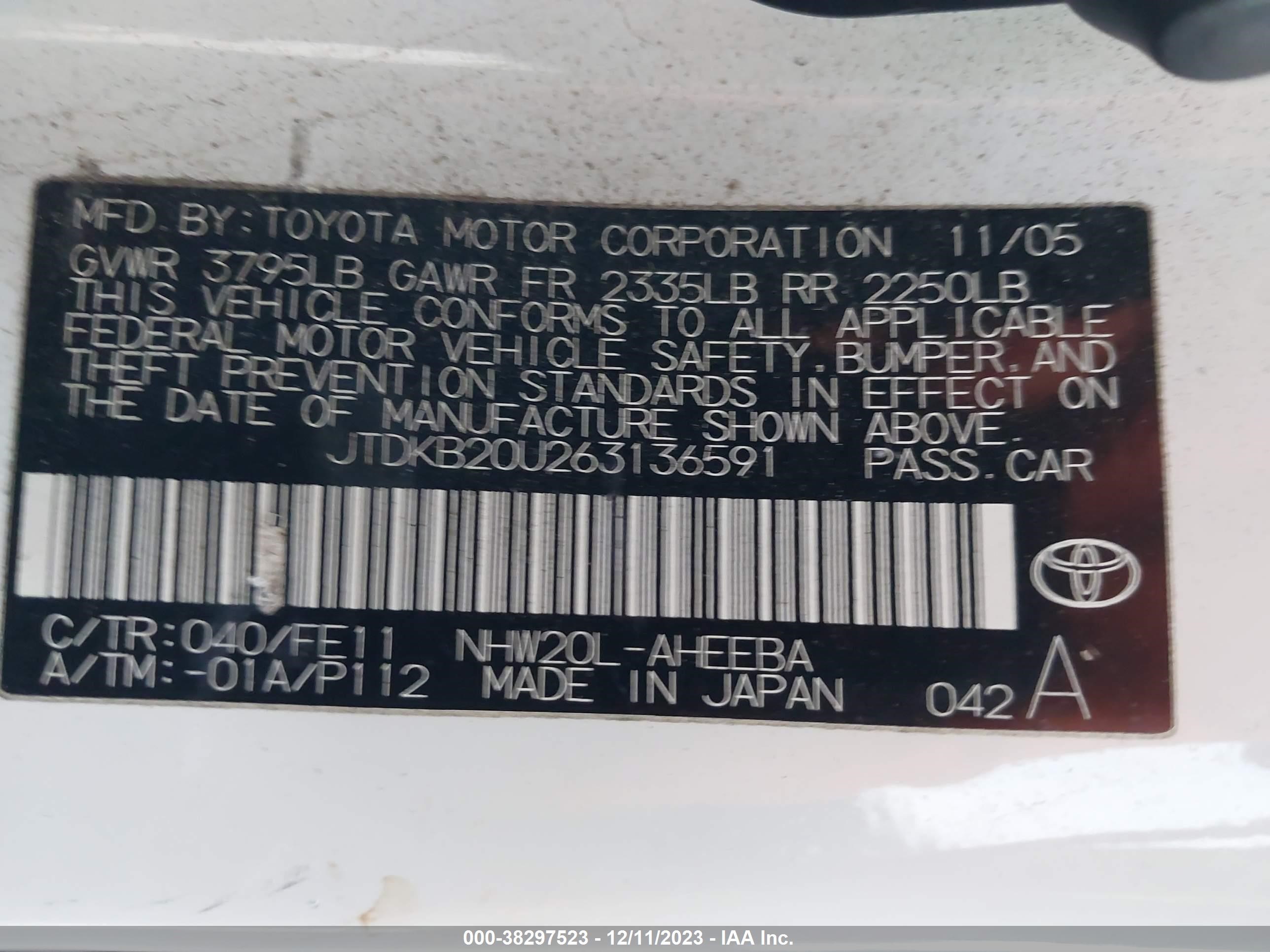 Photo 8 VIN: JTDKB20U263136591 - TOYOTA PRIUS 