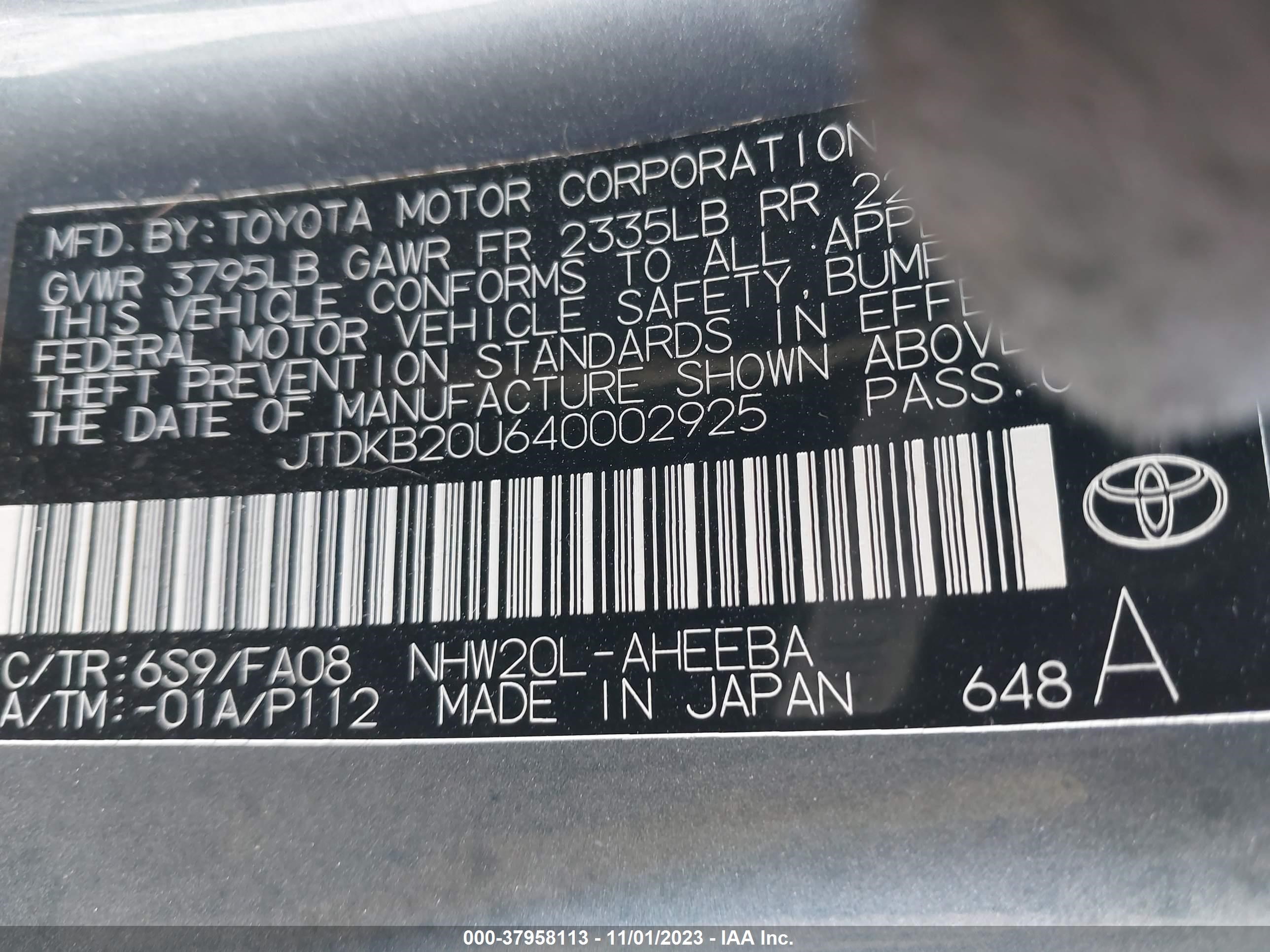 Photo 8 VIN: JTDKB20U640002925 - TOYOTA PRIUS 