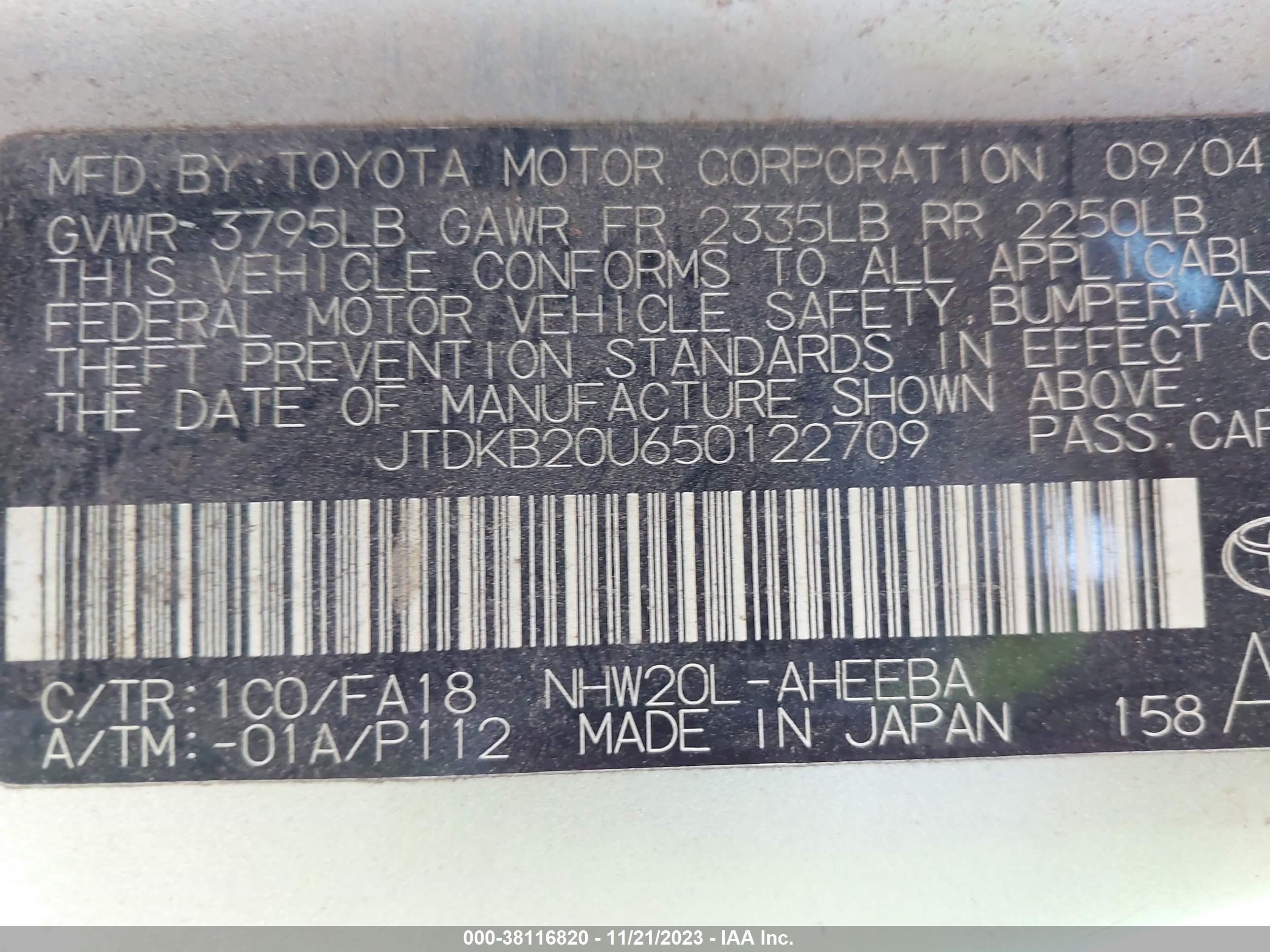 Photo 8 VIN: JTDKB20U650122709 - TOYOTA PRIUS 