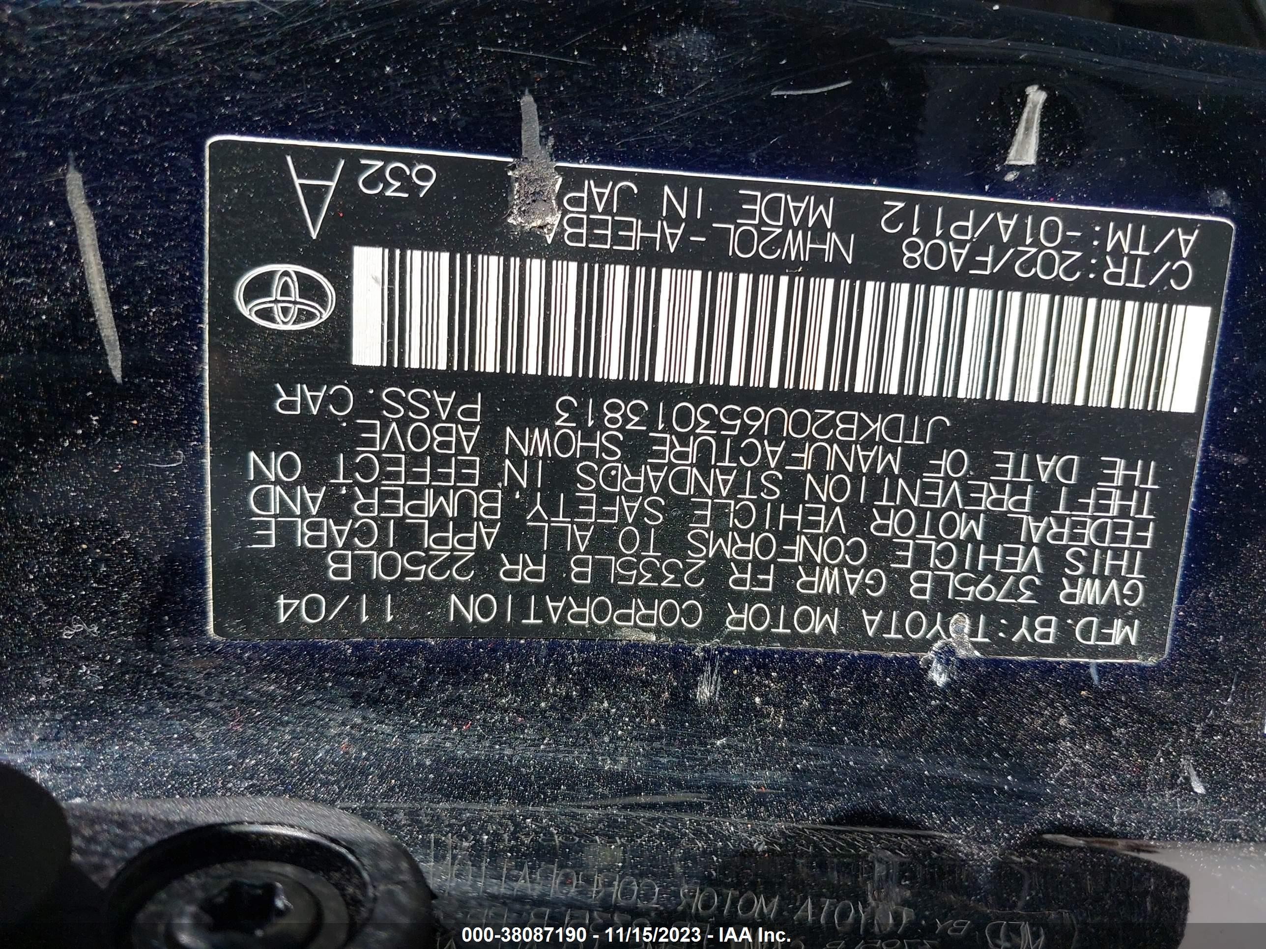 Photo 8 VIN: JTDKB20U653013813 - TOYOTA PRIUS 