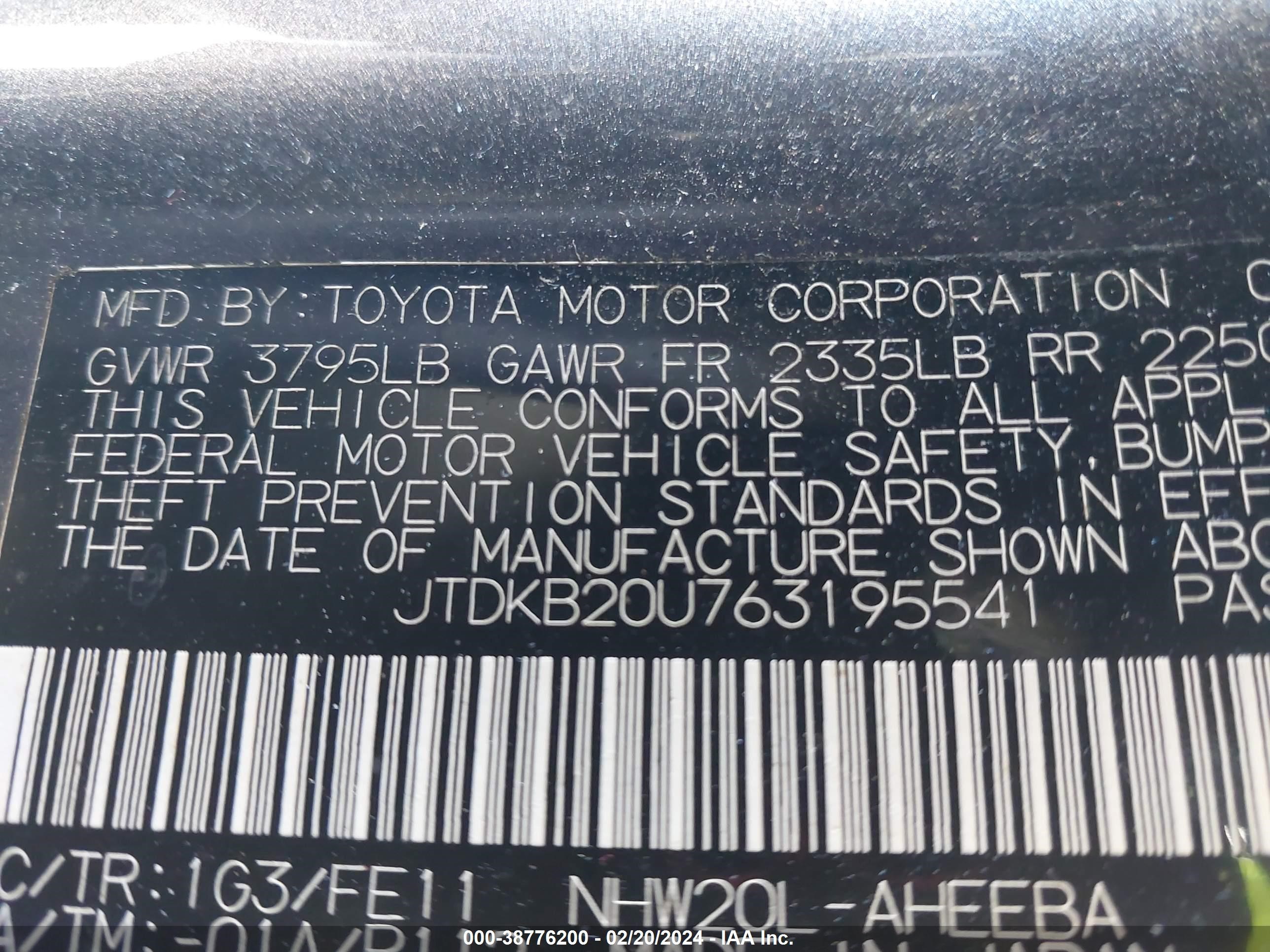 Photo 8 VIN: JTDKB20U763195541 - TOYOTA PRIUS 