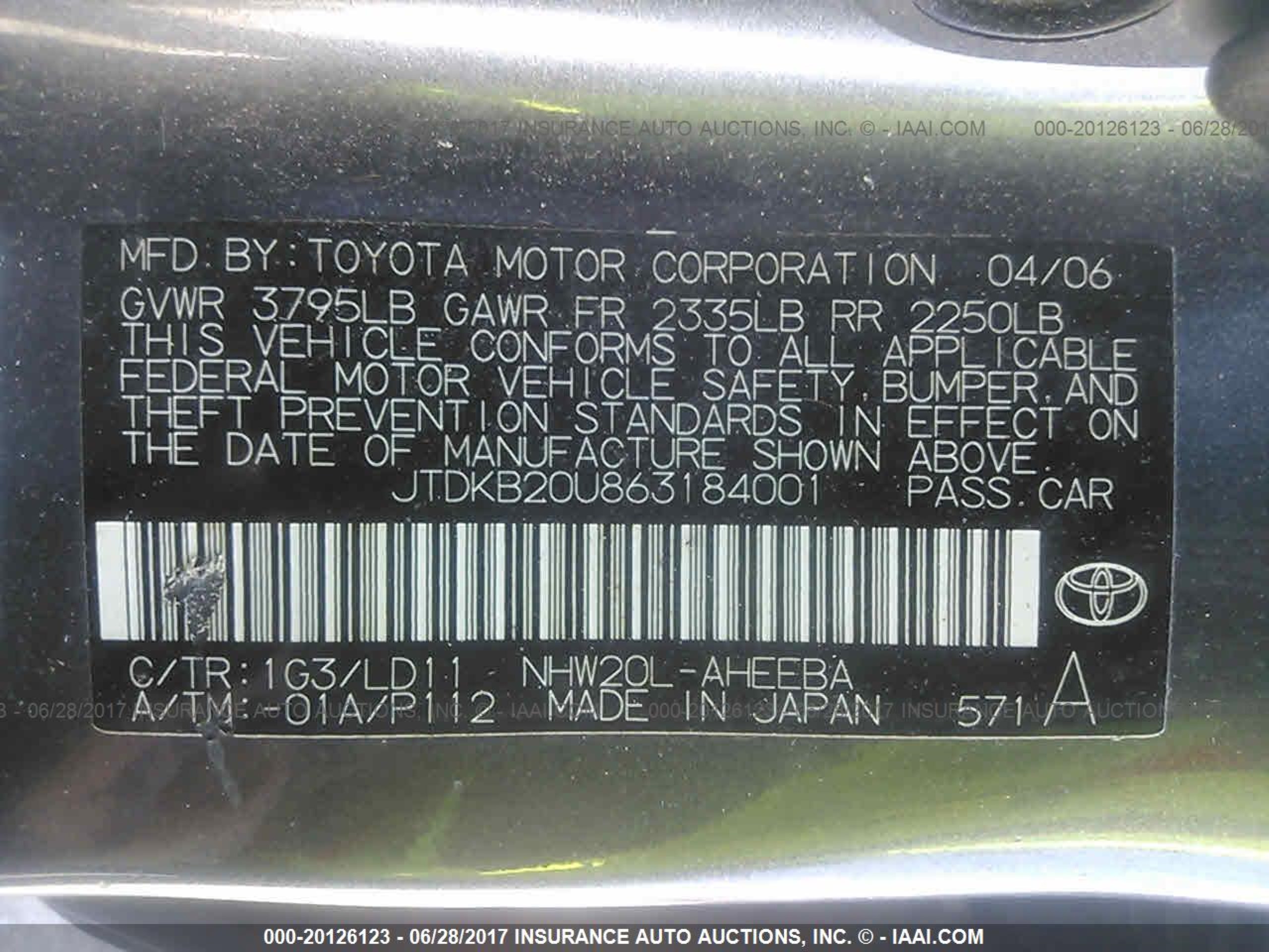 Photo 8 VIN: JTDKB20U863184001 - TOYOTA PRIUS 