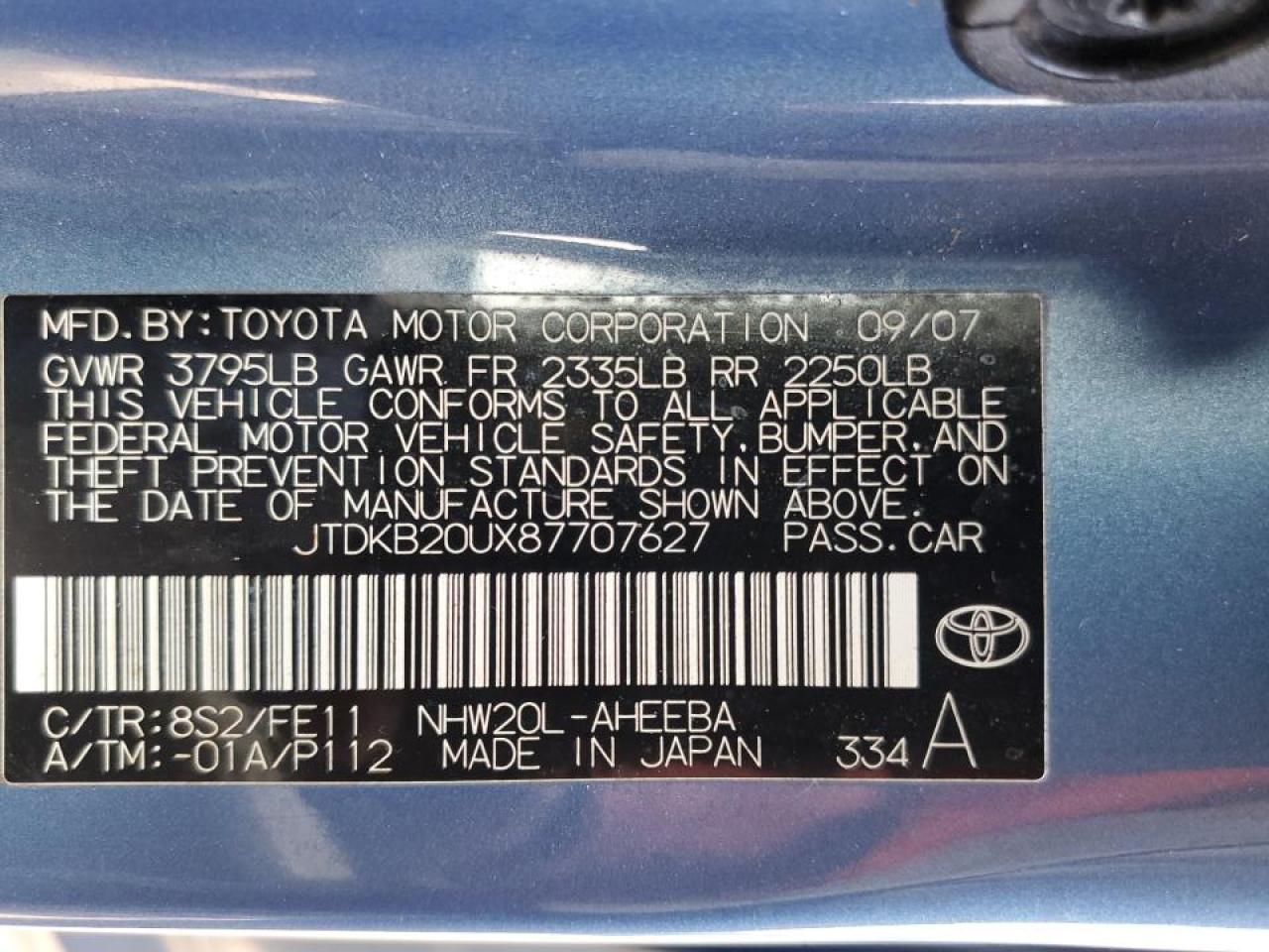 Photo 11 VIN: JTDKB20UX87707627 - TOYOTA PRIUS 