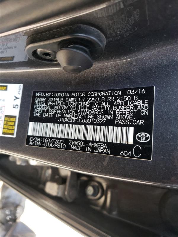 Photo 9 VIN: JTDKBRFU0G3010327 - TOYOTA PRIUS 