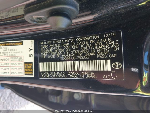 Photo 8 VIN: JTDKBRFU0G3502551 - TOYOTA PRIUS 