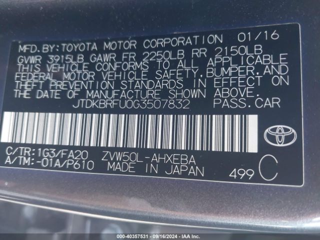 Photo 8 VIN: JTDKBRFU0G3507832 - TOYOTA PRIUS 